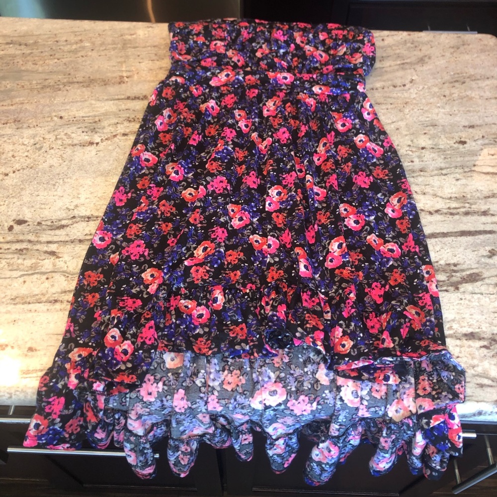 Floral Strapless Sundress in Black with Pink & Red Flowers